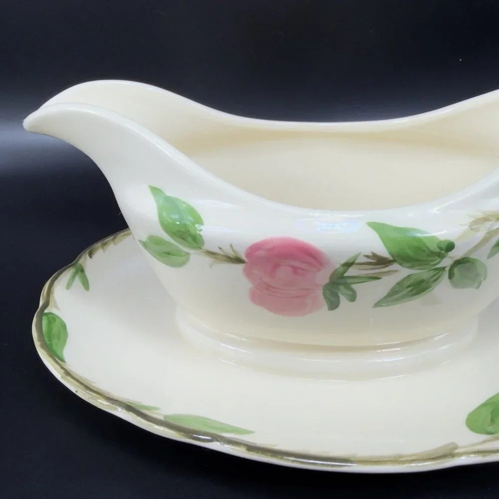 Franciscan Pottery Desert Rose Gravy Boat Attached Plate Dish‎ Salsa Bowl Marked